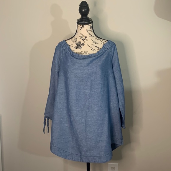 Free People Show Me Some Shoulder Chambray Blue Off Shoulder Top Size:M New NWOT - Picture 1 of 10